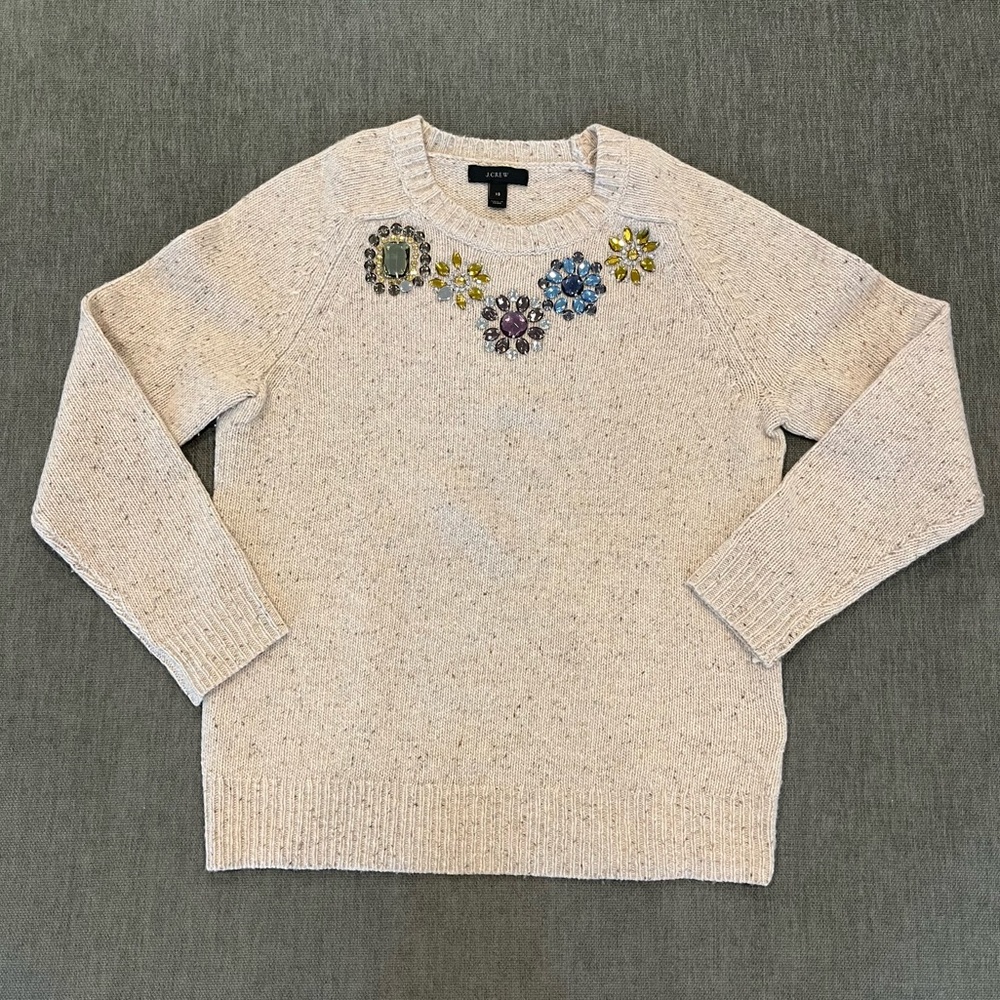 J.CREW LAMBS WOOL BLEND JEWELED SWEATER